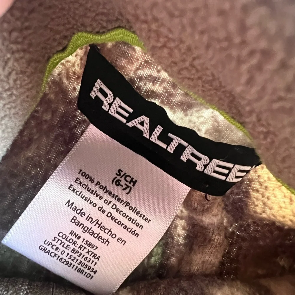 RealTree Camo Boys Size S 6/7 Fleece Zip Up Jacket Hunting Size Kids